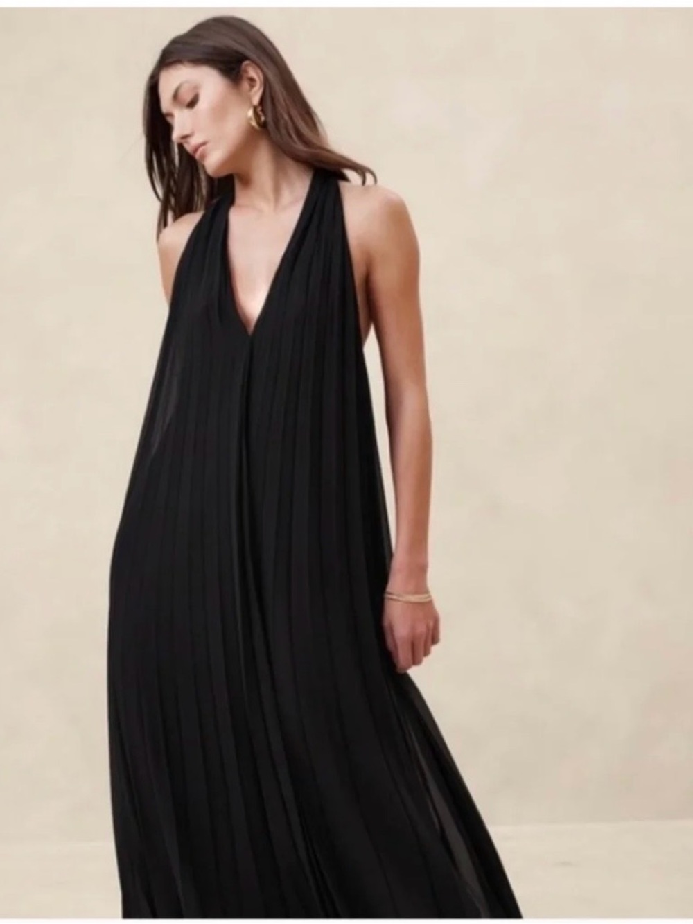Banana Republic Black Halter Pleated Maxi Dress